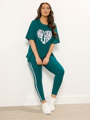Yours Curve Green Side Stripe Leggings - Image 3 of 5
