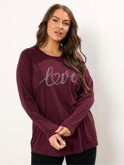 Yours Curve Red Long Sleeve Placement Core T-Shirt - Image 1 of 5