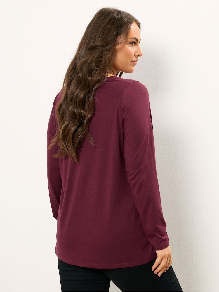 Yours Curve Red Long Sleeve Placement Core T-Shirt - Image 2 of 5