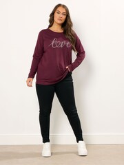 Yours Curve Red Long Sleeve Placement Core T-Shirt - Image 3 of 5