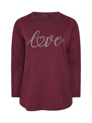 Yours Curve Red Long Sleeve Placement Core T-Shirt - Image 5 of 5