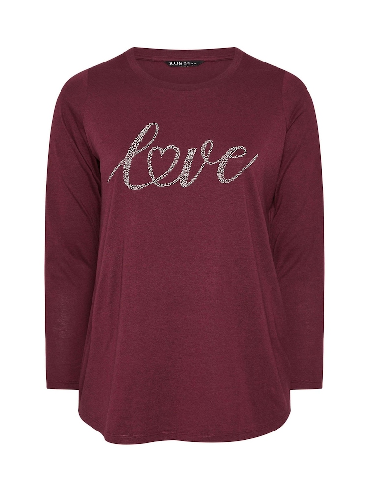 Yours Curve Red Long Sleeve Placement Core T-Shirt - Image 5 of 5