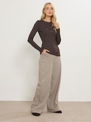 Long Tall Sally Brown Button Ribbed T-Shirt - Image 2 of 5