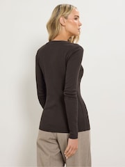 Long Tall Sally Brown Button Ribbed T-Shirt - Image 3 of 5