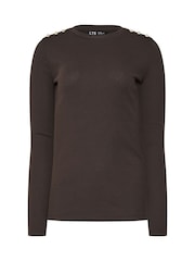 Long Tall Sally Brown Button Ribbed T-Shirt - Image 5 of 5