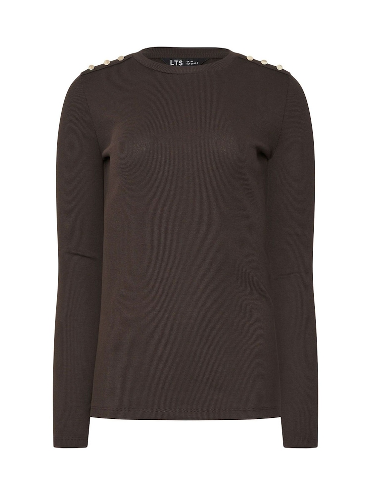 Long Tall Sally Brown Button Ribbed T-Shirt - Image 5 of 5