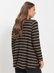 Yours Curve Black Long Sleeve Stripe Ribbed Swing T-Shirt - Image 3 of 5