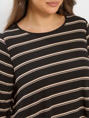 Yours Curve Black Long Sleeve Stripe Ribbed Swing T-Shirt - Image 4 of 5