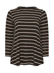 Yours Curve Black Long Sleeve Stripe Ribbed Swing T-Shirt - Image 5 of 5