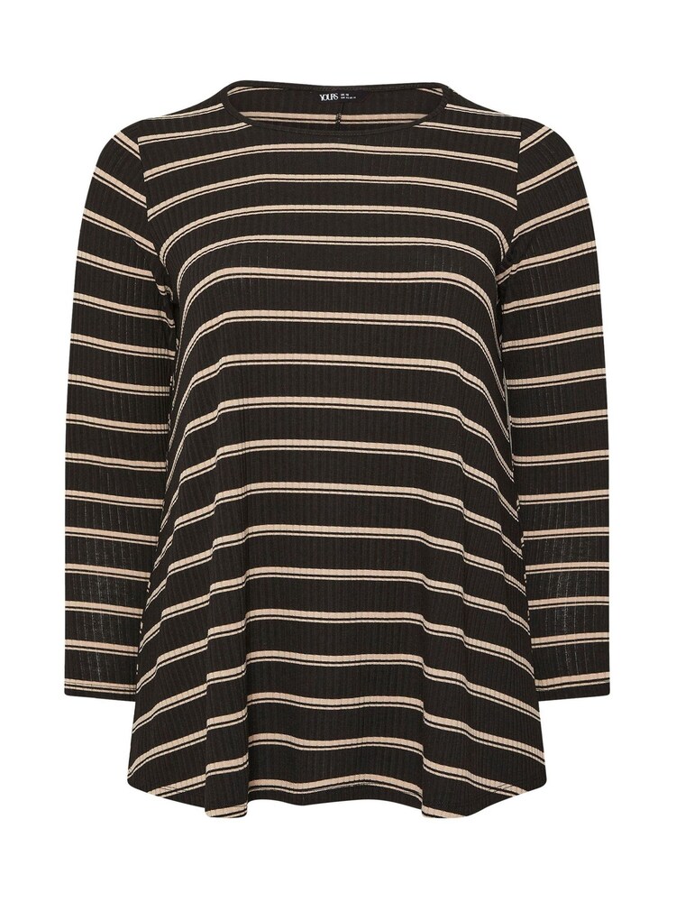 Yours Curve Black Long Sleeve Stripe Ribbed Swing T-Shirt - Image 5 of 5