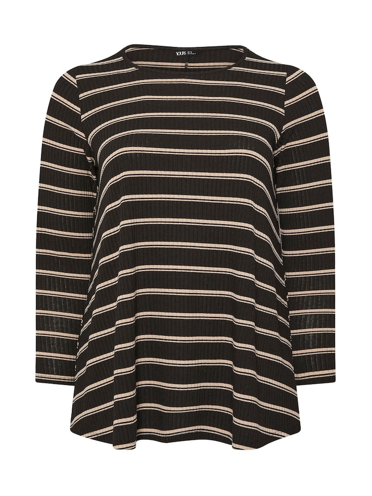 Yours Curve Black Long Sleeve Stripe Ribbed Swing T-Shirt - Image 5 of 5 Yours Curve Black Long Sleeve Stripe Ribbed Swing T-Shirt - Image 5 of 5