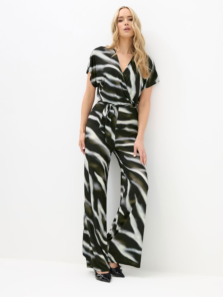Long Tall Sally Black Zebra Floral Wrap Jumpsuit - Image 1 of 4 Long Tall Sally Black Zebra Floral Wrap Jumpsuit - Image 1 of 4