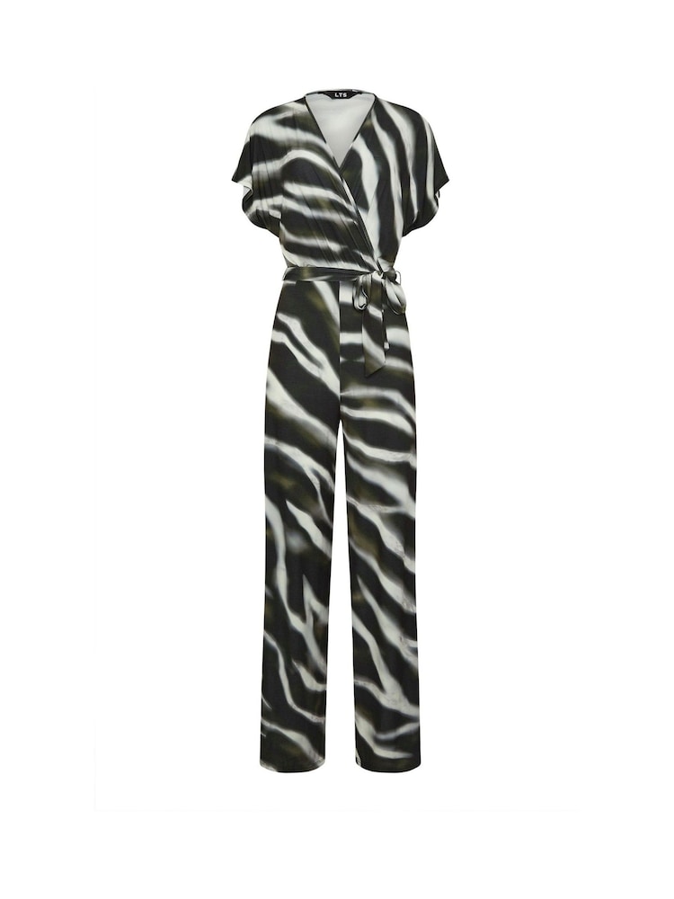 Long Tall Sally Black Zebra Floral Wrap Jumpsuit - Image 4 of 4 Long Tall Sally Black Zebra Floral Wrap Jumpsuit - Image 4 of 4