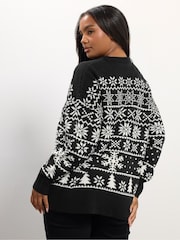 Yours Curve Black Snowflake Fairisle Pattern Jumper - Image 1 of 5