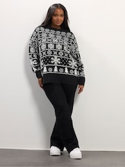 Yours Curve Black Snowflake Fairisle Pattern Jumper - Image 3 of 5