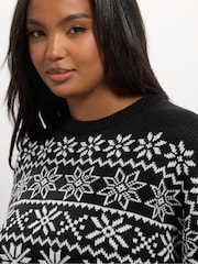 Yours Curve Black Snowflake Fairisle Pattern Jumper - Image 4 of 5