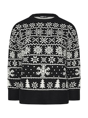 Yours Curve Black Snowflake Fairisle Pattern Jumper - Image 5 of 5