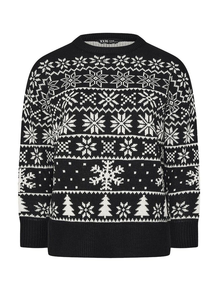 Yours Curve Black Snowflake Fairisle Pattern Jumper - Image 5 of 5