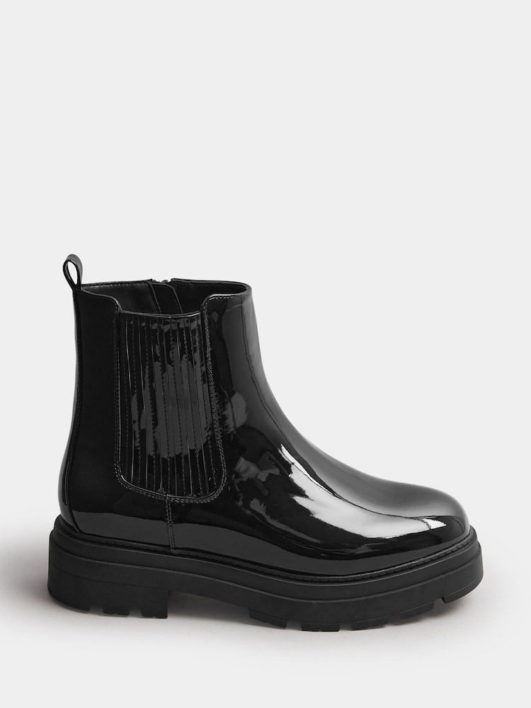 Yours Curve Black Extra-Wide Fit Patent Chunky Chelsea Boots - Image 1 of 4