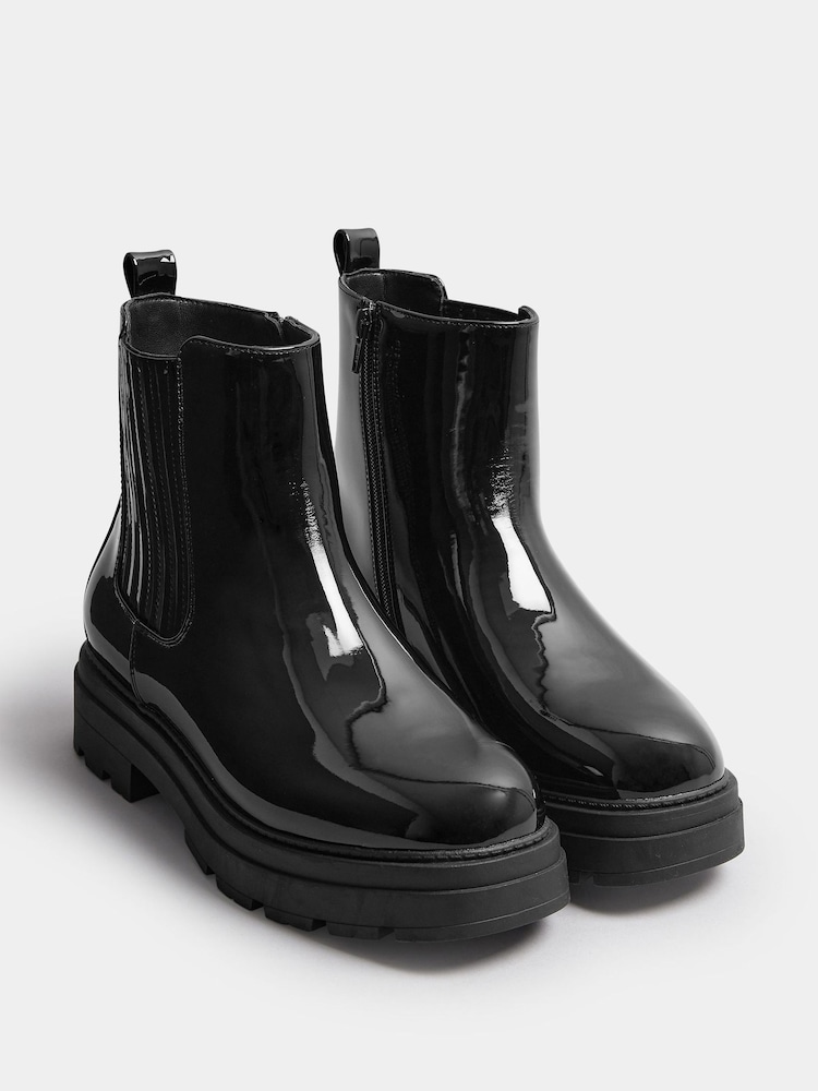 Yours Curve Black Extra-Wide Fit Patent Chunky Chelsea Boots - Image 2 of 4