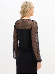 Long Tall Sally Black Spotted Mesh Sleeve Yoke Top - Image 2 of 5