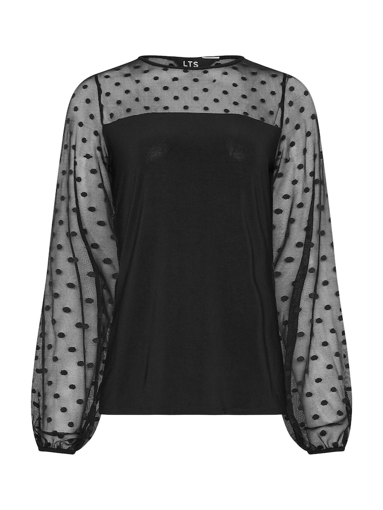 Long Tall Sally Black Spotted Mesh Sleeve Yoke Top - Image 5 of 5