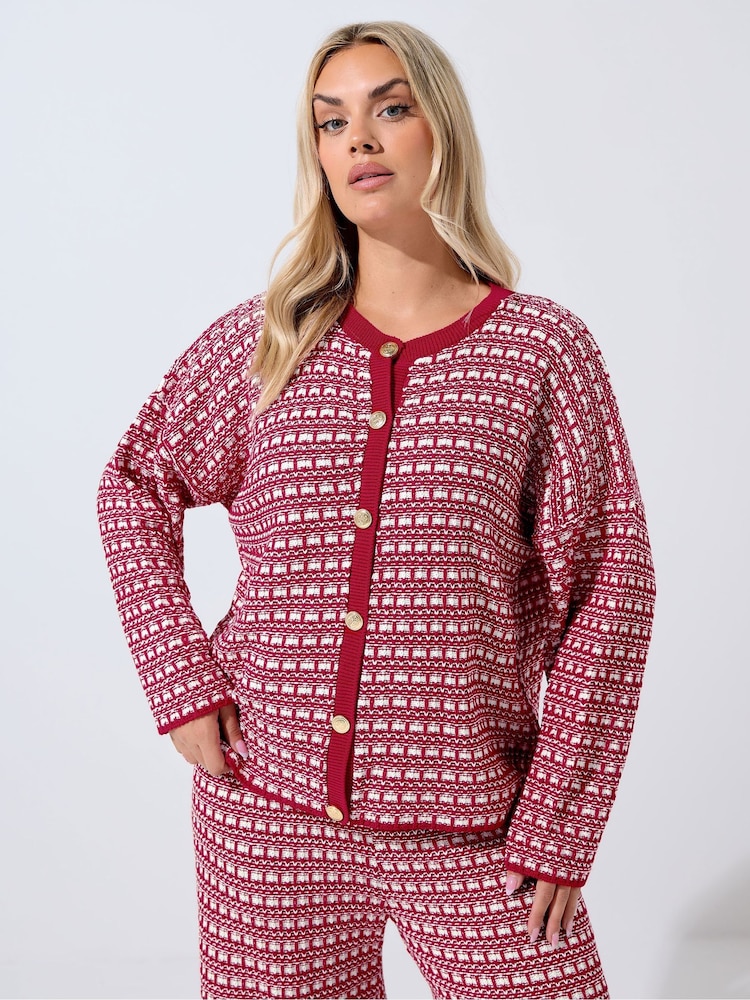 Yours Curve Red Limited Boucle Cardigan - Image 1 of 5
