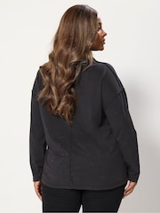 Yours Curve Grey Acid Wash Rugby Collar Top - Image 2 of 5