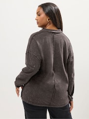 Castanho - Yours Curve Acid Wash Rugby Collar Top - Imagem 3 de 5