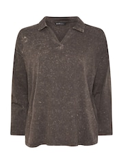 Castanho - Yours Curve Acid Wash Rugby Collar Top - Imagem 5 de 5