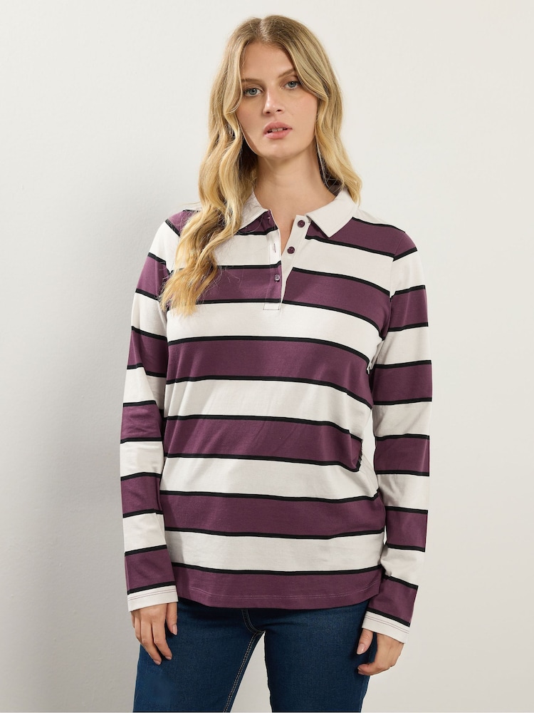 Long Tall Sally Red Stripe Jersey Polo Top - Image 1 of 6