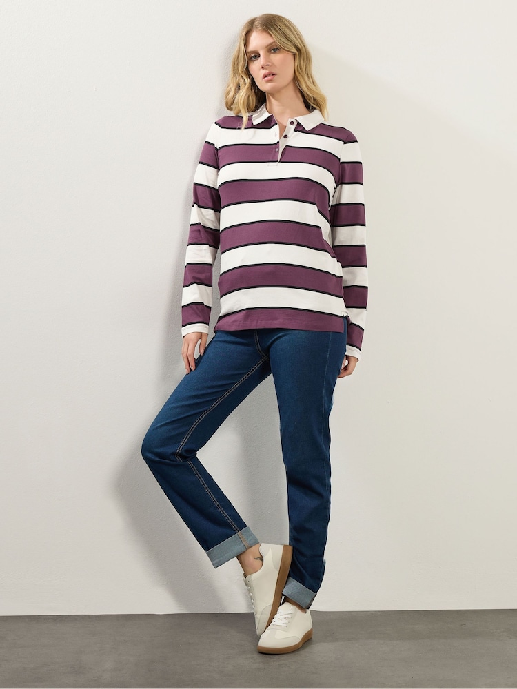 Long Tall Sally Red Stripe Jersey Polo Top - Image 2 of 6