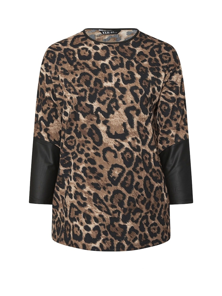 Yours Curve Brown Animal PU Sleeve Top - Image 5 of 5