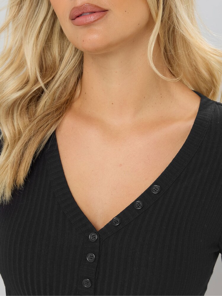 Yours Curve Black Henley Ribbed Swing Maxi Dress - Image 1 of 5