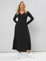 Yours Curve Black Henley Ribbed Swing Maxi Dress - Image 5 of 5