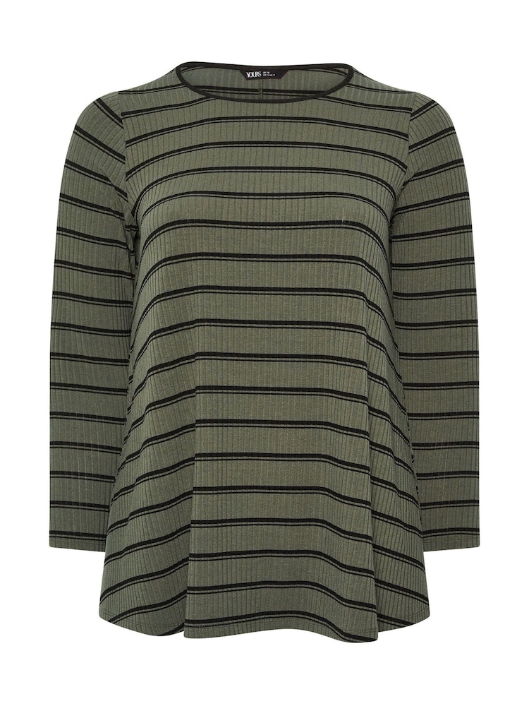 Yours Curve Green Long Sleeve Stripe Ribbed Swing T-Shirt - Image 5 of 5 Yours Curve Green Long Sleeve Stripe Ribbed Swing T-Shirt - Image 5 of 5