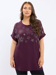 Yours Curve Purple Star Hot Fix Grown On T-Shirt - Image 1 of 5