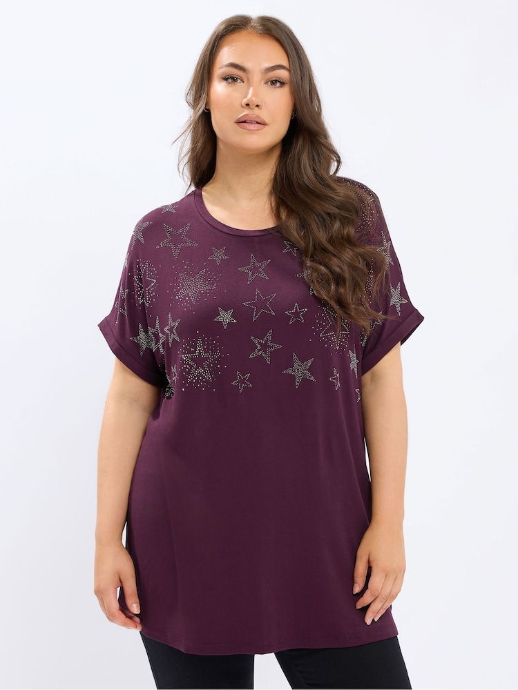Yours Curve Purple Star Hot Fix Grown On T-Shirt - Image 1 of 5