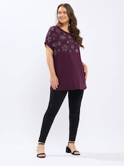 Yours Curve Purple Star Hot Fix Grown On T-Shirt - Image 2 of 5