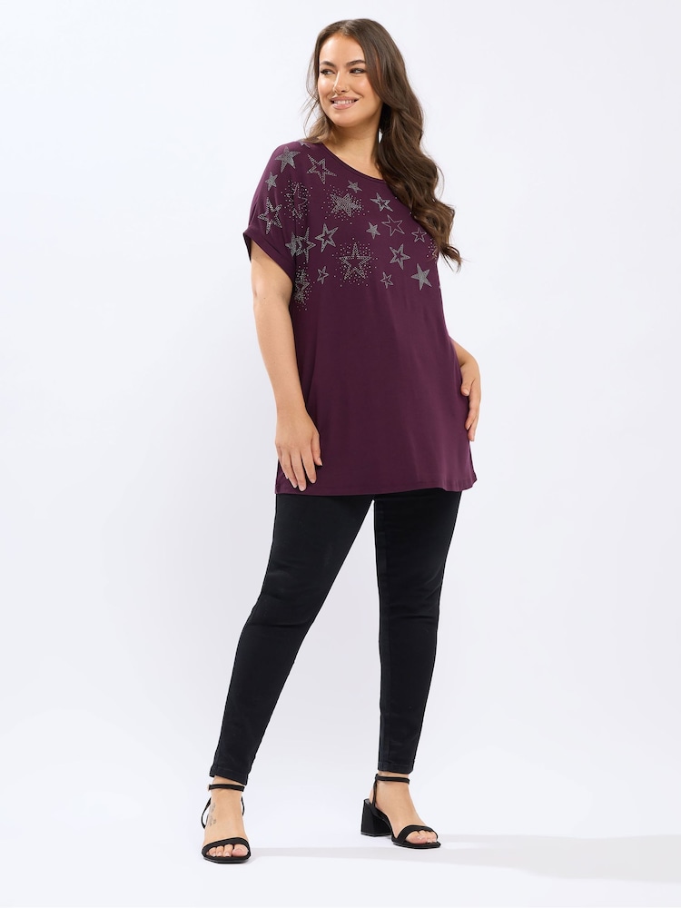Yours Curve Purple Star Hot Fix Grown On T-Shirt - Image 2 of 5