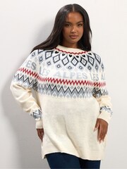 Yours Curve Cream Fairisle Pattern Les Ski Jumper - Image 1 of 5