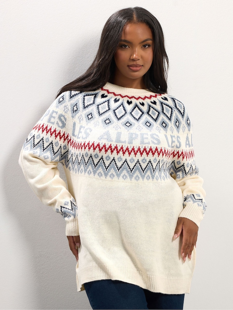 Yours Curve Cream Fairisle Pattern Les Ski Jumper - Image 1 of 5