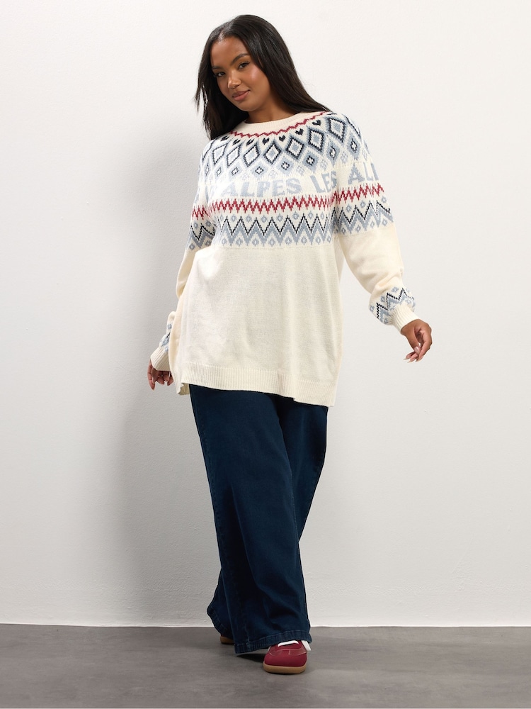 Yours Curve Cream Fairisle Pattern Les Ski Jumper - Image 2 of 5