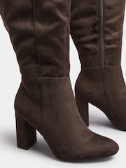 Yours Curve Brown Extra-Wide Fit Heeled Micro Knee High Boots - Image 3 of 3