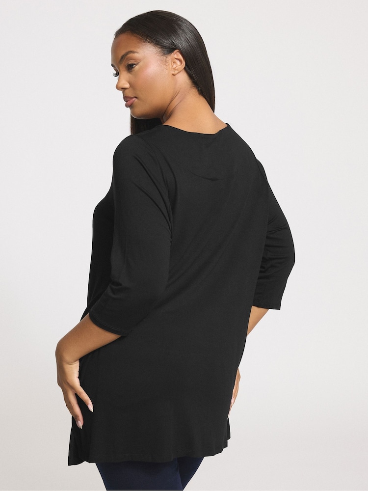 Yours Curve Black Eyelet 3/4 Sleeve Top - Image 2 of 5