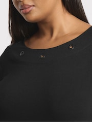 Yours Curve Black Eyelet 3/4 Sleeve Top - Image 4 of 5