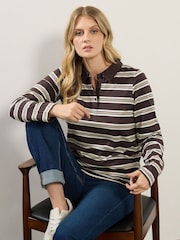 Long Tall Sally Brown Stripe Jersey Polo Top - Image 1 of 5