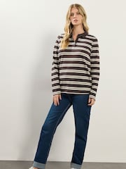 Long Tall Sally Brown Stripe Jersey Polo Top - Image 2 of 5