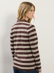 Long Tall Sally Brown Stripe Jersey Polo Top - Image 3 of 5