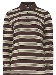 Long Tall Sally Brown Stripe Jersey Polo Top - Image 5 of 5